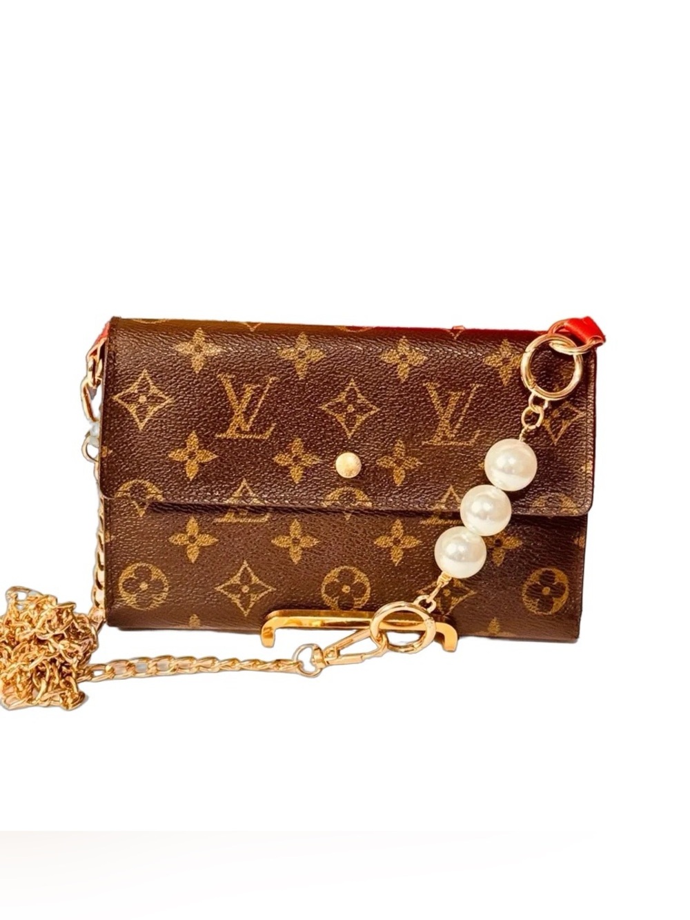 Louis Vuitton Monogram Long Wallet with Gold Chain Crossbody